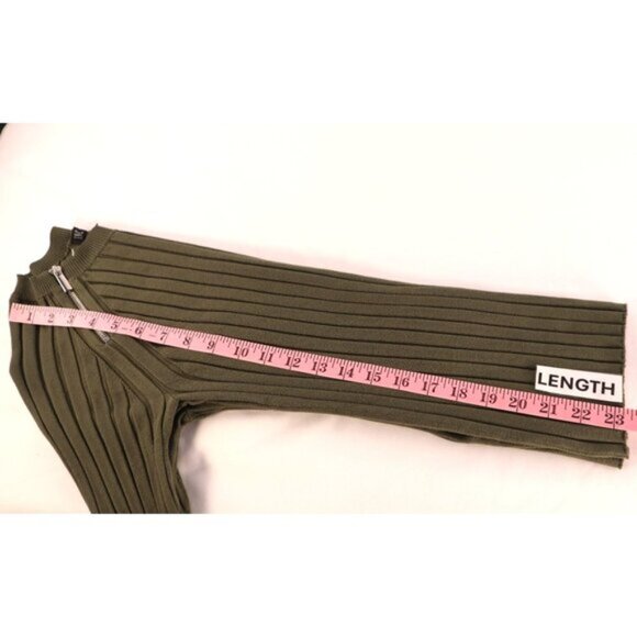 Ribbed Olive Green Zip-Angle Sweater M By INC International Concepts Size Medium - Picture 10 of 13